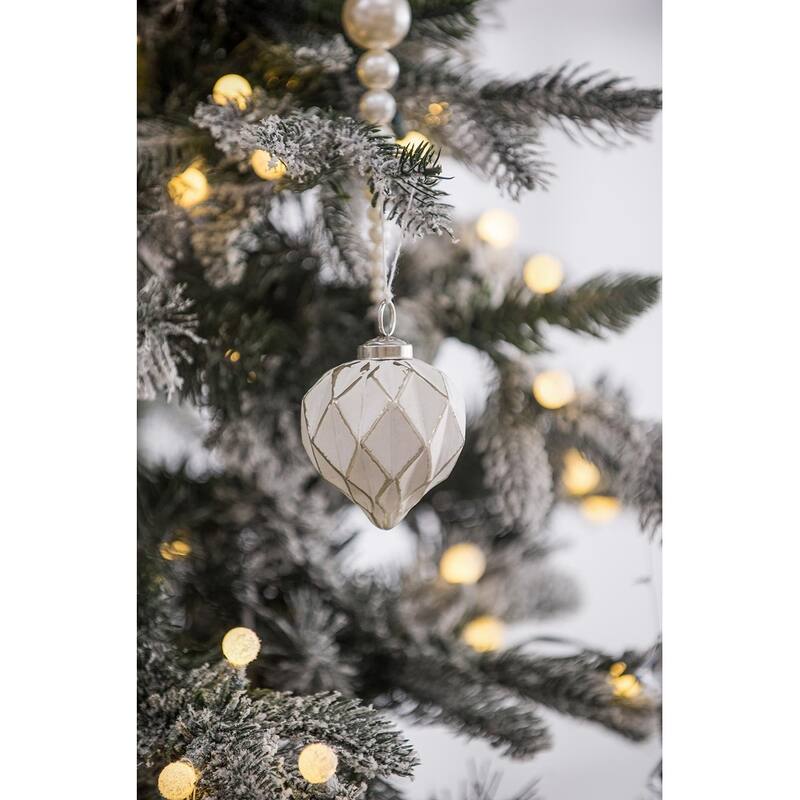 D2.8x3"H Christmas Ball Ornaments, Glass Decorative Hanging Ball Christmas Tree Ornaments for Holiday, Set of 6 - White