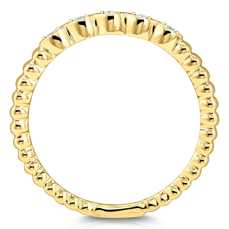 Kobelli 0.05 Carats Natural Diamond Solid 10k Gold Ribbed Navette Pattern Stacking Band