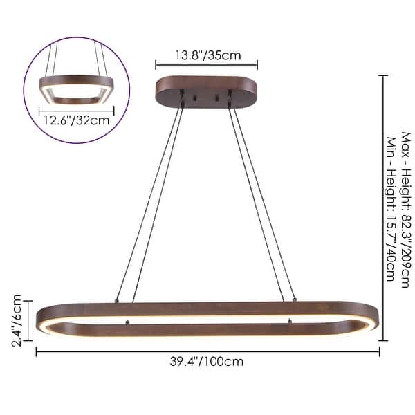 Rennnsan 39.4" Modern Wood Oval Dimmable LED Pendant Light for Dining Room - 1 Light