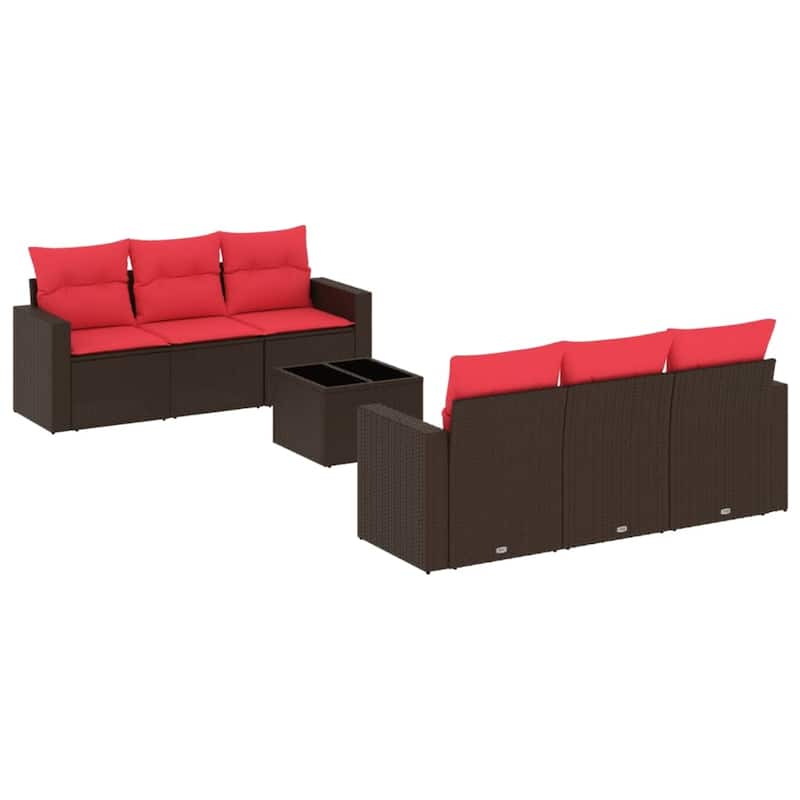 vidaXL Patio Sofa Set with Cushions Outdoor Furniture 7 Piece Poly Rattan - 25.8" x 24.4" x 27.2"