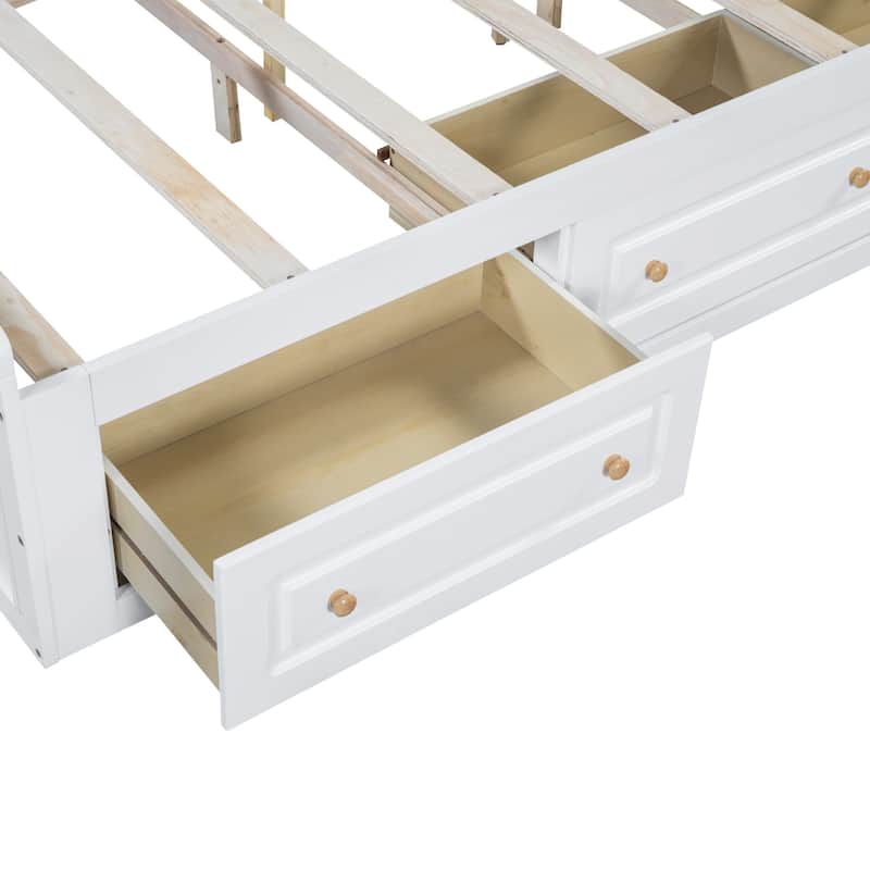 Queen Size Wooden Platform Bed Frame with 6 Drawers, Low Profile Storage Bed