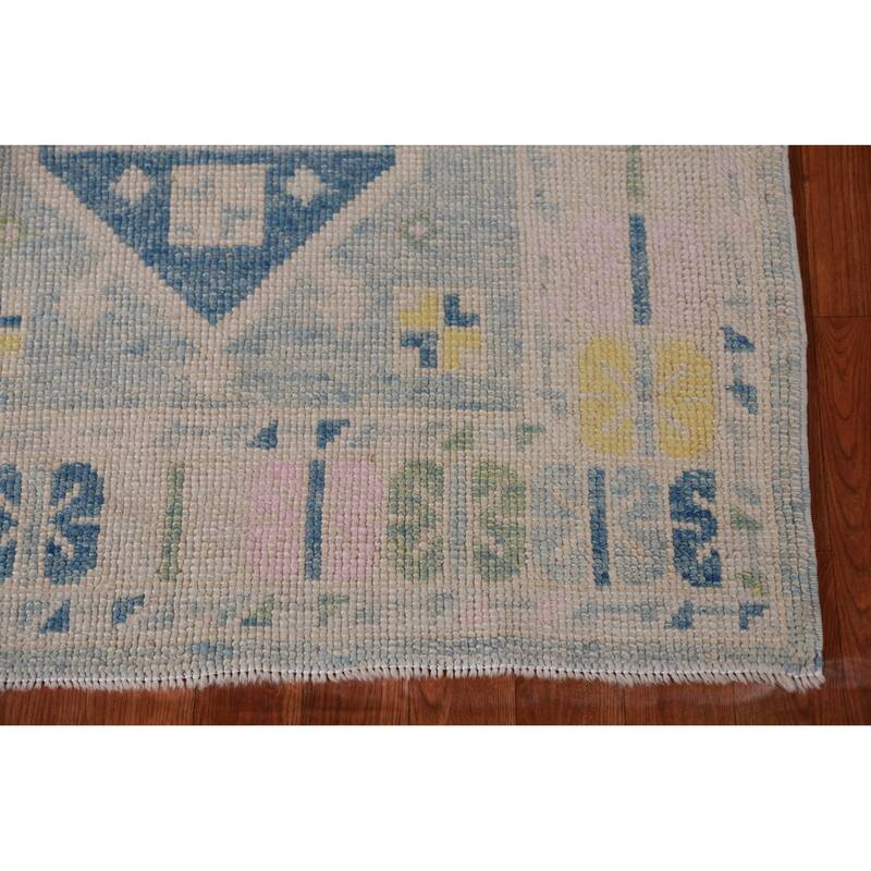 Hand Knotted Oriental 100% Wool Carpet Transitional Geometric Navy Blue & Blues Oushak Runner Rug - 17' 8'' X 3' 3''
