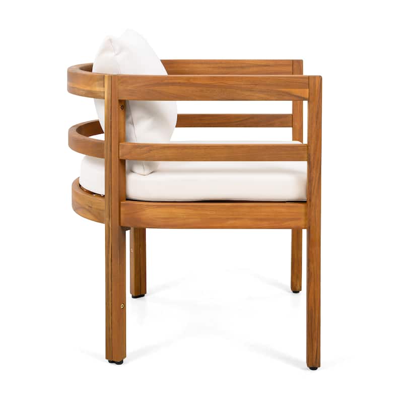 Christopher Knight Home - Ardene Modern Outdoor Solid Acacia Wood Dining Arm Chair Set with Removable Cushions & Slatted Black