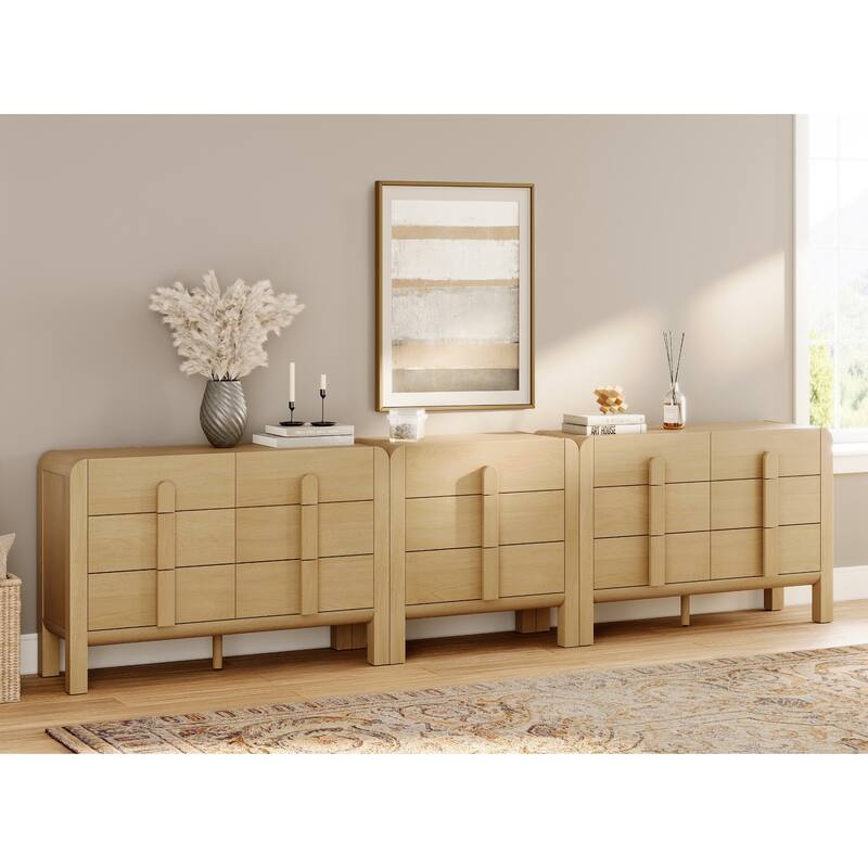 WAMPAT 3-Piece Dresser Set For Bedroom, 125.9" Large Mid Century Dresser For Closet, Curved Profile Wooden Chest Of Drawers