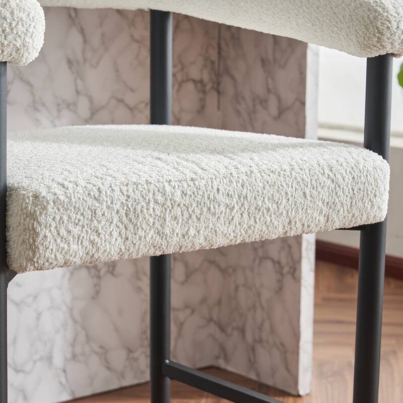 Upholstered Bar Stools, Fabric Counter Height Chairs with Metal Frame & Armrests Kitchen Island Bar Chairs Set of 2