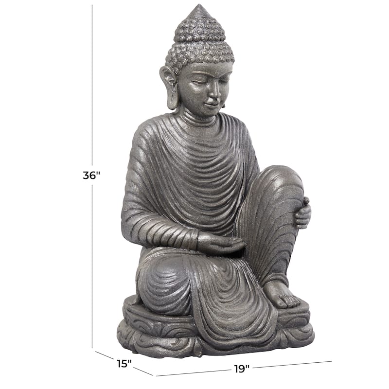 Magnesium Oxide Buddha Indoor Outdoor Meditating Garden Sculpture - Silver - Roche River Decor