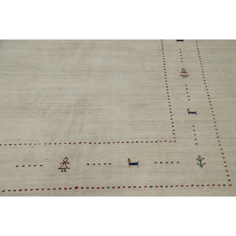Hand Knotted Oriental 100% Wool Carpet Tribal Animal Pictorial Beige & Ivories Gabbeh Area Rug - 9' 8'' X 10' 4''