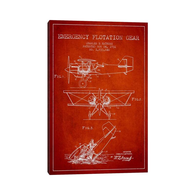 iCanvas "Float Plane Red Patent Blueprint" by Aged Pixel Canvas Print