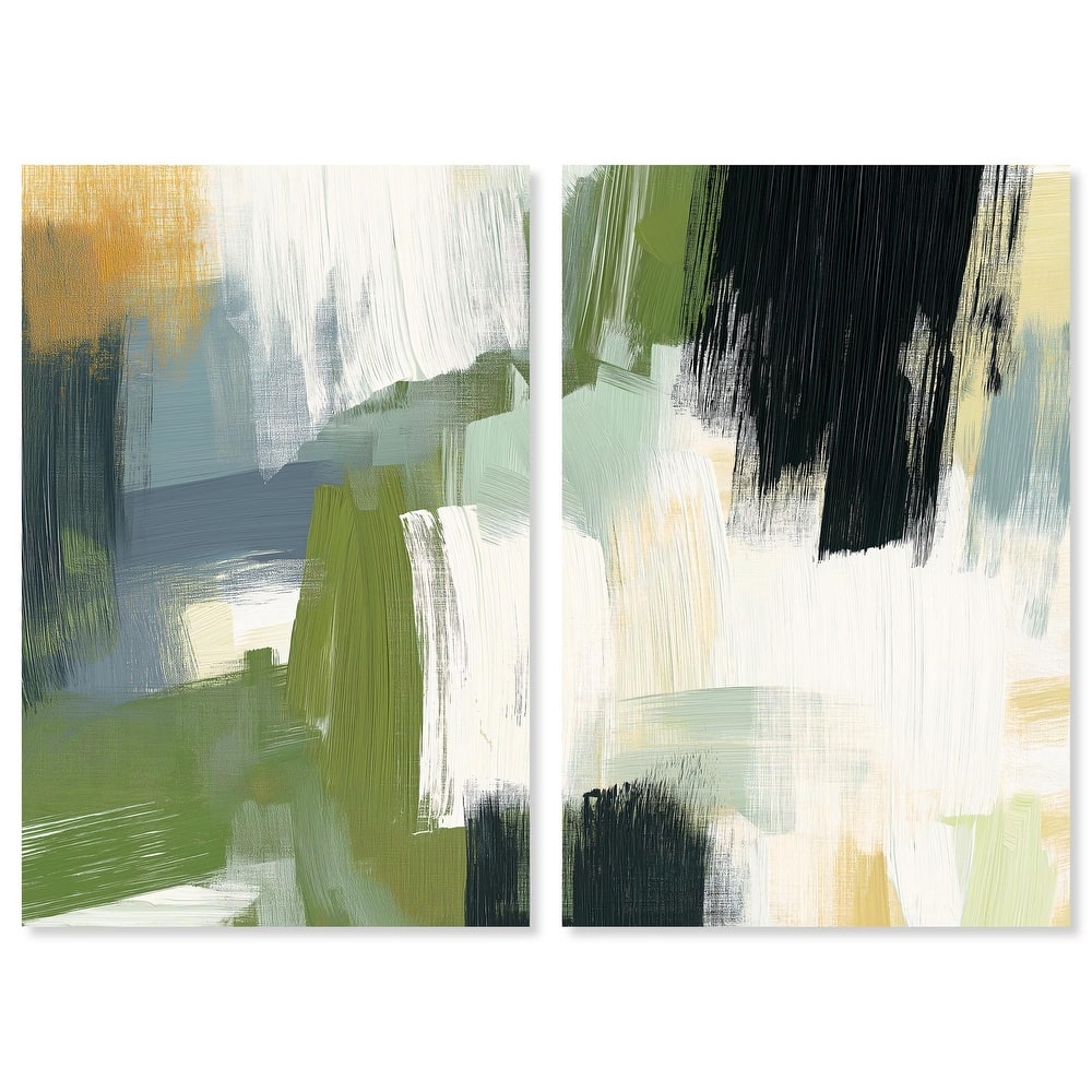 Textured Greens I Canvas Set of 2 by Art Remedy, Gallery Wrapped
