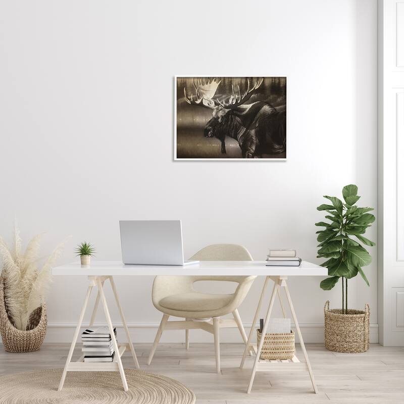 Stupell Rustic Moose in Shadows Deep Forest Portrait Framed Wall Art - Brown