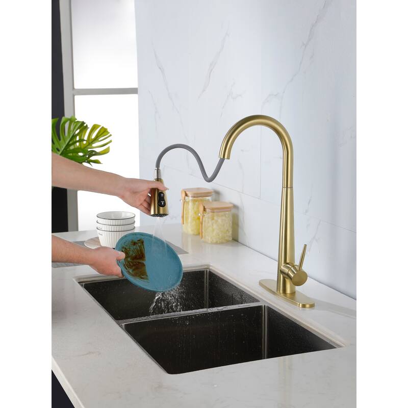 Single Handle Stainless Steel Kitchen Sink Faucet with Pull Down Sprayer