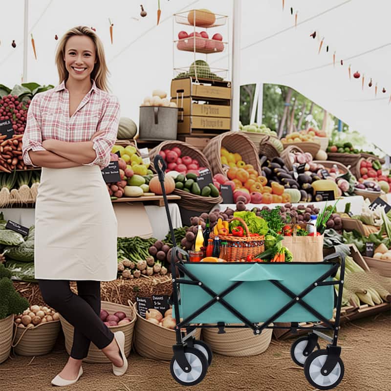 Collapsible Utility Wagon with Storage Straps - 225lb Capacity Foldable Cart, Green