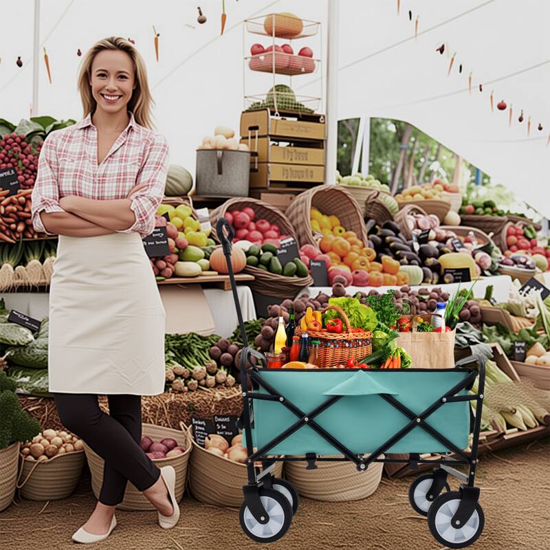 Heavy-Duty Collapsible Wagon with 3-Piece Multi-Use Bag Set - Utility Cart with Liner Covers
