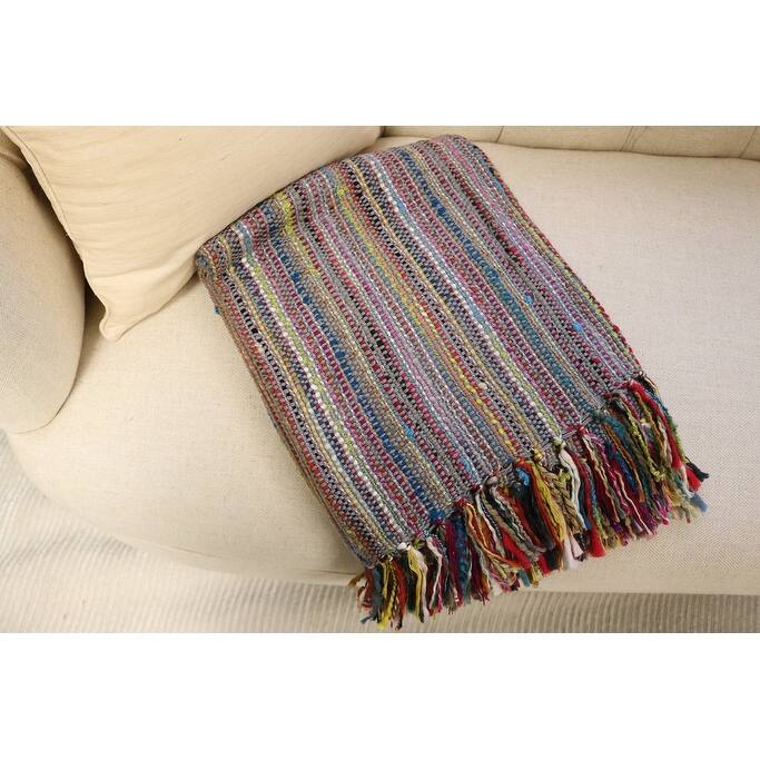 Home&Manor Handcrafted Wool & Cotton Throw Blanket Dark Gray