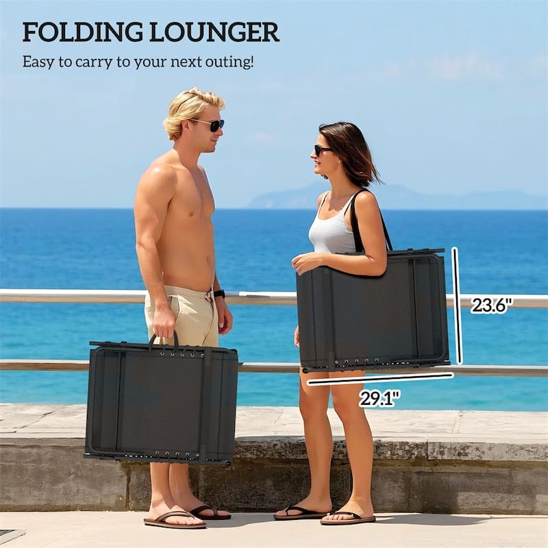 2-Pack Adjustable Outdoor Breathable Mesh Chaise Loungers with Cushions and Side Pockets - 23.6" W x 74.8" D x 12.2" H