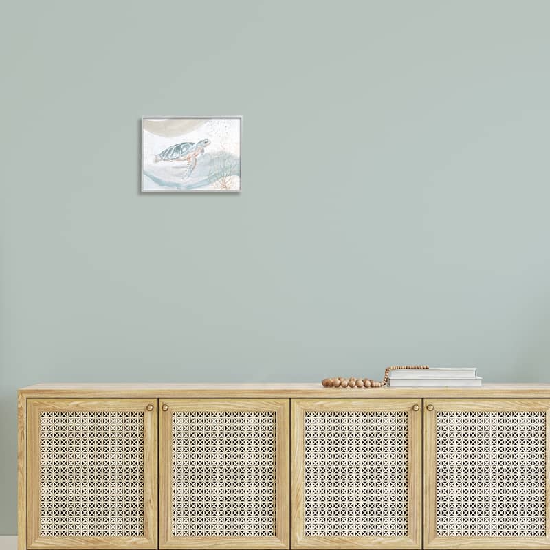 Stupell Drifting Sea Turtle Serene Ocean Wave Atmosphere Framed Wall Art, Design by Patricia Pinto