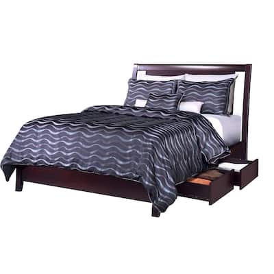 Fang California King Bed, Storage, Tropical Mahogany Wood, Espresso Brown