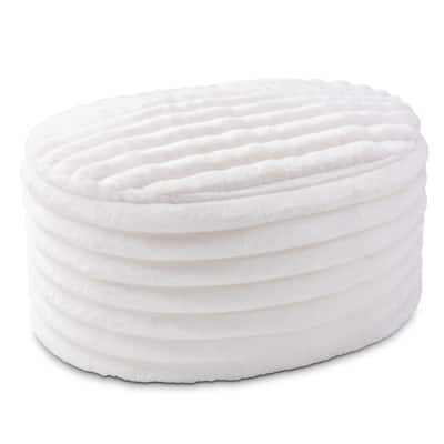 Large Plush Faux Fur Ribbed Pouf Ottoman - 35" - Cream