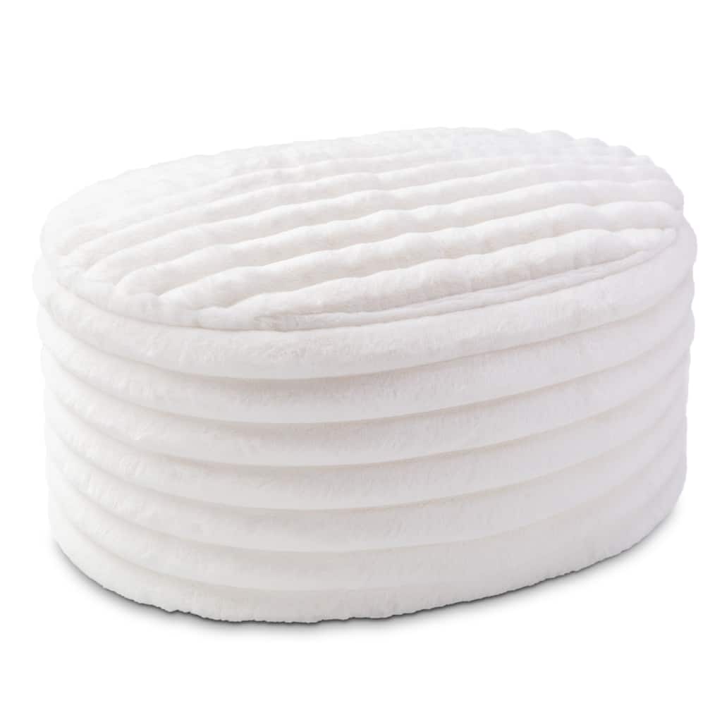 Large Plush Faux Fur Ribbed Pouf Ottoman - 35" - Cream