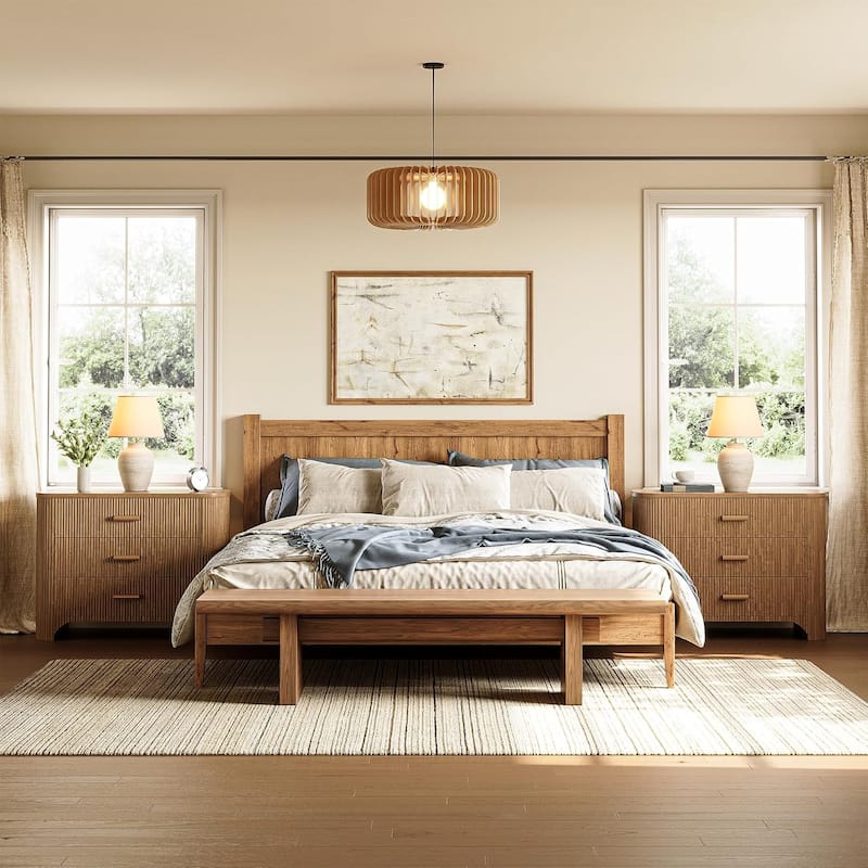 3-Drawer Fluted Nightstands, 31.5'' W Oversized Night Stand Bedside Table