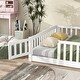 preview thumbnail 4 of 43, White Full Size Wooden Floor Bed with Fence & Door, Rubber, Safety Guardrails