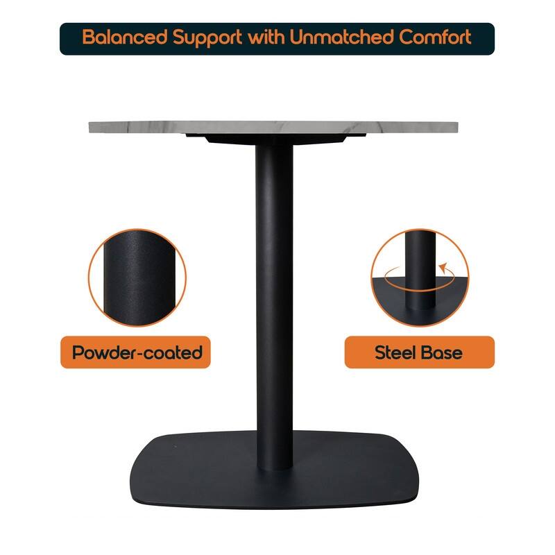 Vail Round Dining Table 36 in. Sintered Stone Tabletop in Black Stainless Steel Square Pedestal Base for Kitchen and Dining Room