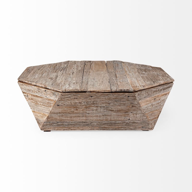 HomeRoots 49" Natural Octagon Distressed Lift Top Coffee Table - 49