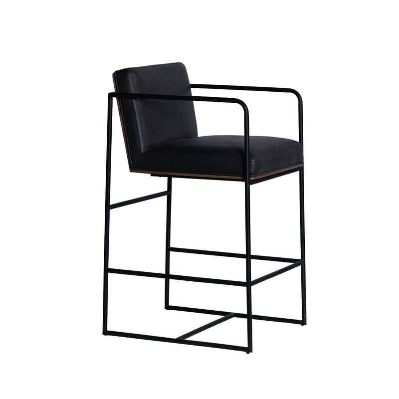 Stamford 36.5" Light Beige Upholstered Seat w/ Wood Back, Metal Frame Counter Stool