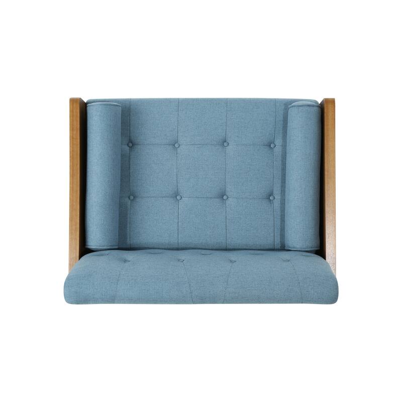 Tufted Back Club Chair Upholstered Reading Chair w/ Arms, Wood Legs