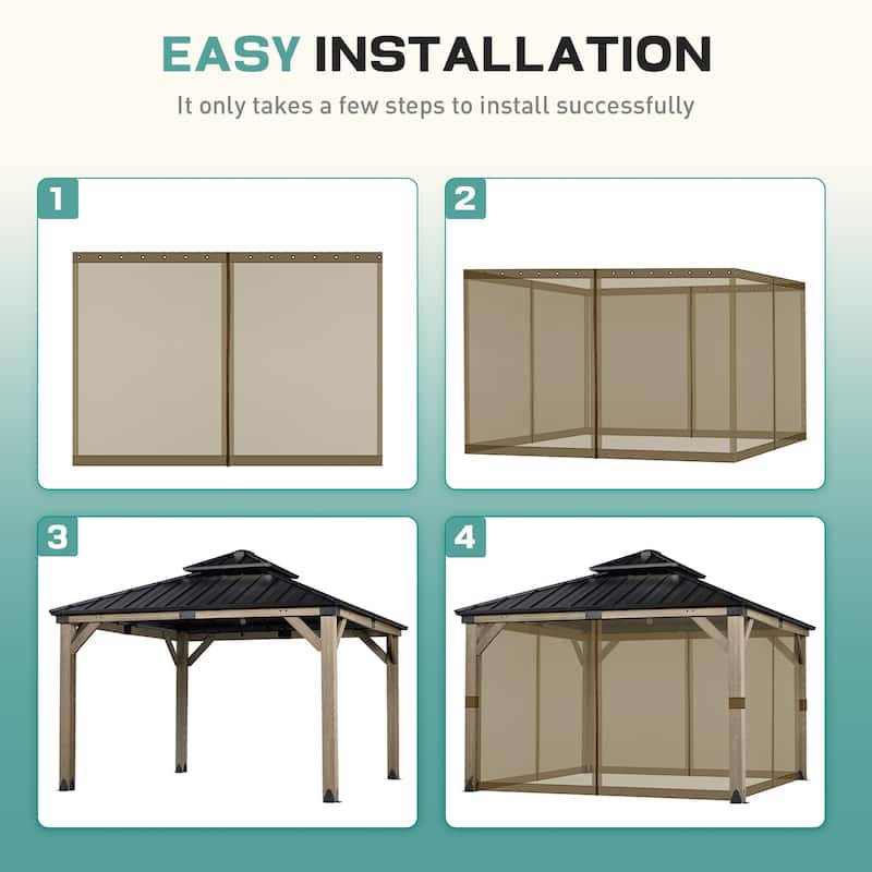 Aoodor 12'x12' Replacement Gazebo Mosquito Netting 4-Panel Sidewalls