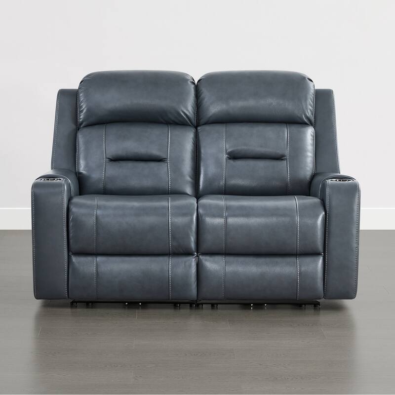 Spruce & Spring Genuine Leather Power Reclining Sofa with Wireless Charging