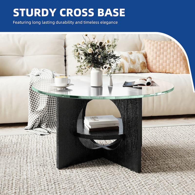 Moasis Round 2-Tier Glass Top Coffee Table