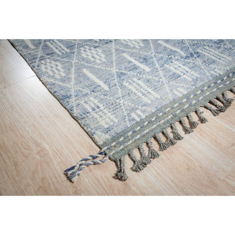 Home Decor Blue Hand-Knotted Wool Contemporary Marrakech Handspun Area Rug Stylish and Elegant Rug for Living Room, Bedroom, Off
