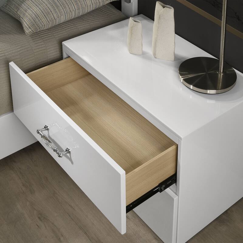 Modern White 25.5-inch Width Simple Design Two Drawers Nightstand with Acrylic Drawer Handles