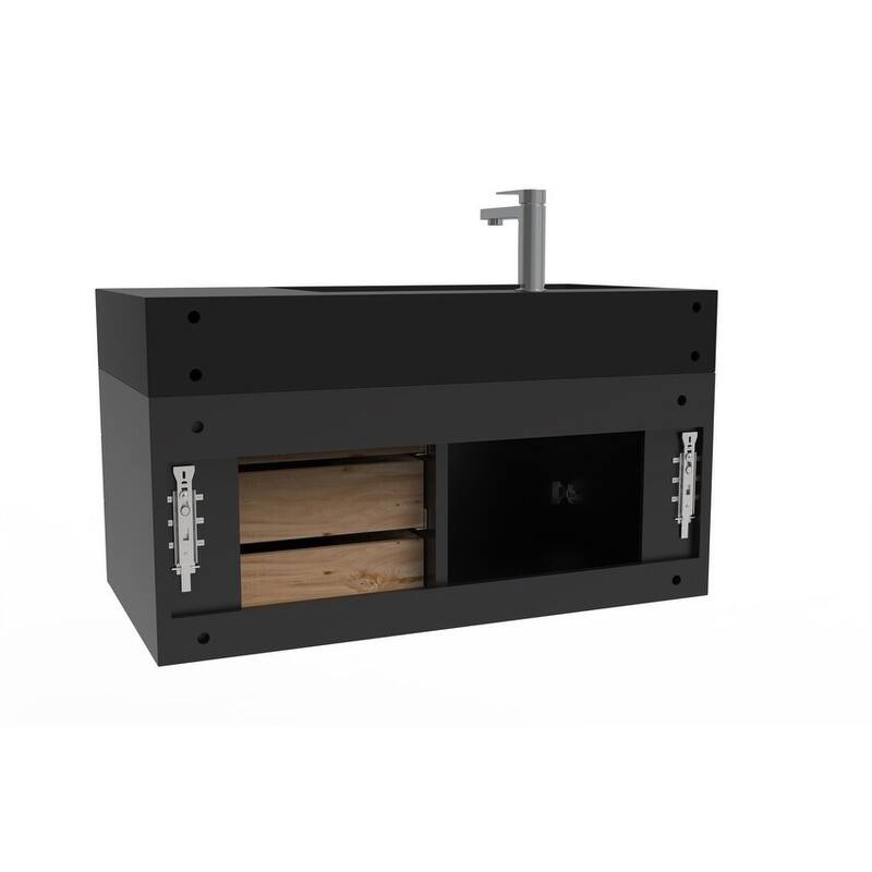 Amazon 36" Wall Mounted Bathroom Vanity Set w/ Black Top