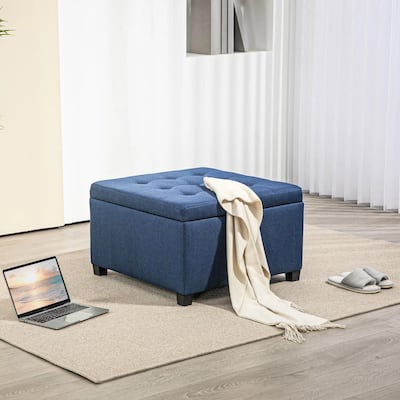 Round Storage Ottoman Bench, Button Tufted Ottoman with Flip Top