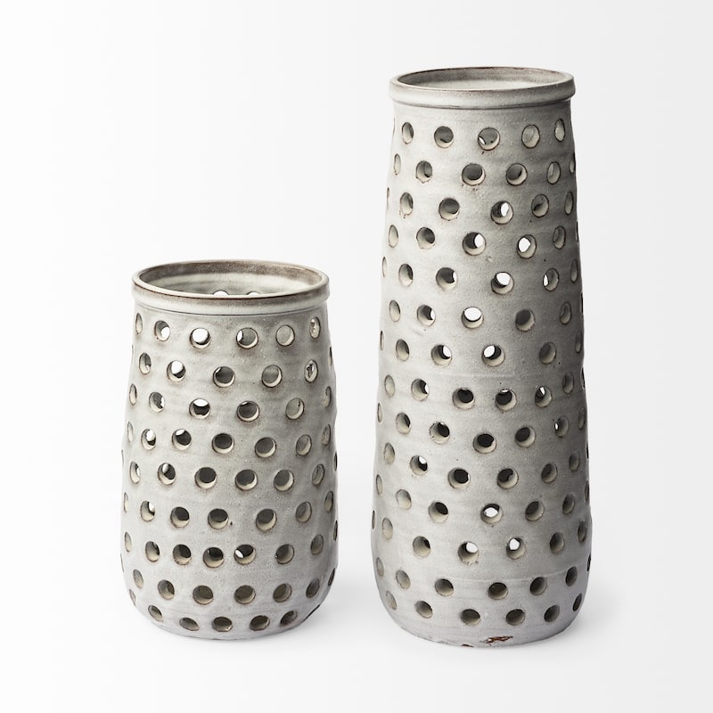 Organic White Glaze Pierced Dot Ceramic Vase