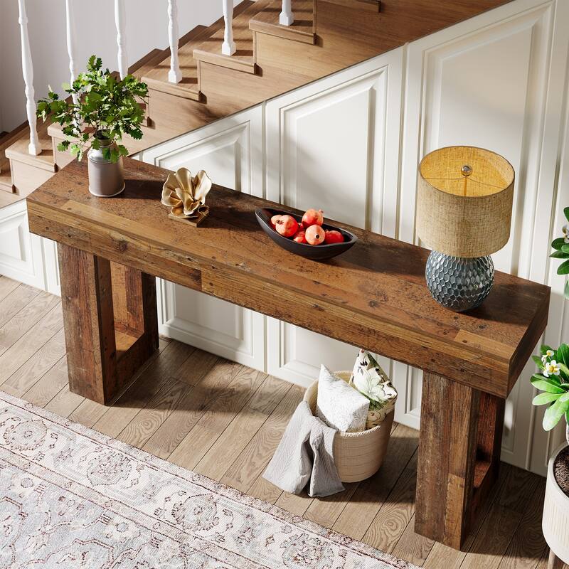63-inch Wood Narrow Console Sofa Hallway Accent Table for Entryway