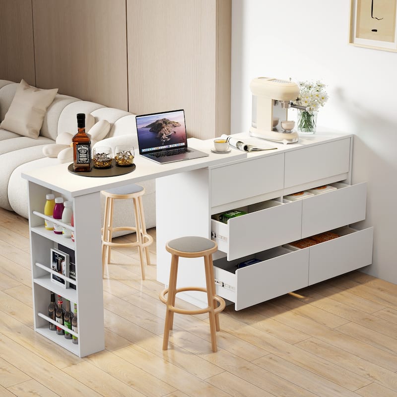 Roomfitters L-Shaped Computer Desk with Drawers, Modern Corner Home Office Desk with Reversible Storage Cabinet, White