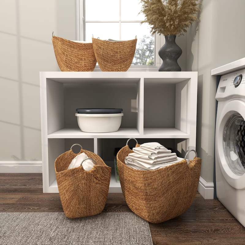 Seagrass Handmade Large Woven Decorative and Functional Storage Basket with Handles - Brown, White, Black
