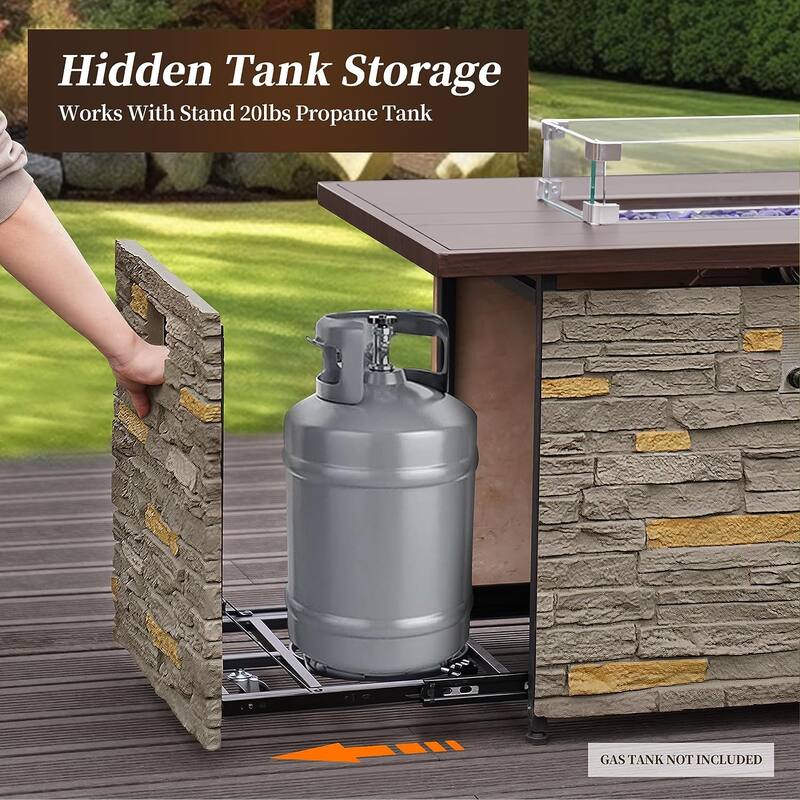 43" Propane Fire Pit Table, 50,000 BTU Faux Stone Fire Pit for Gatherings, CSA Certified Fire Table