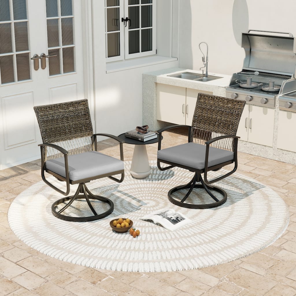 LattShield 2-Piece Black Metal Outdoor Swivel Chairs with Gray Cushions