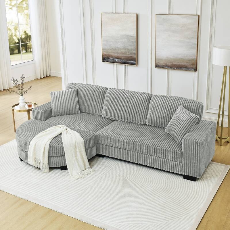 110.63" Modular Corduroy L-Shaped Sectional Sofa with Freely-placed Arc-shaped Footstool
