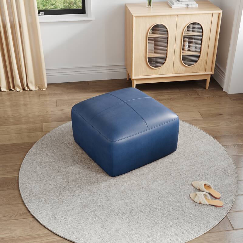 Upholstered Genuine Leather Ottoman for Living Room and Bedroom