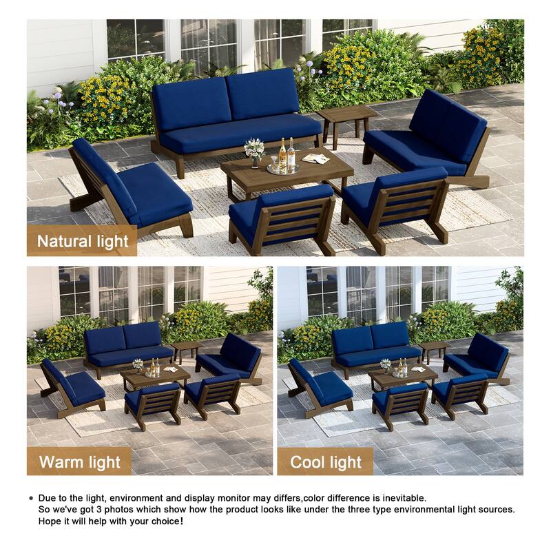 Casual Teak Wood Large 7-Piece Outdoor Patio Conversation Set