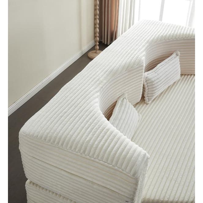 Full Size Floor Sleeper Sofa - 15" Folding Mattress, No Assembly Corduroy Sofa Bed with 2 Pillows