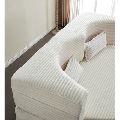 Modern 78" Full Size Convertible Corduroy Foam-Filled Sleeper Sofa,Modern Floor Sofa with 2 Pillows