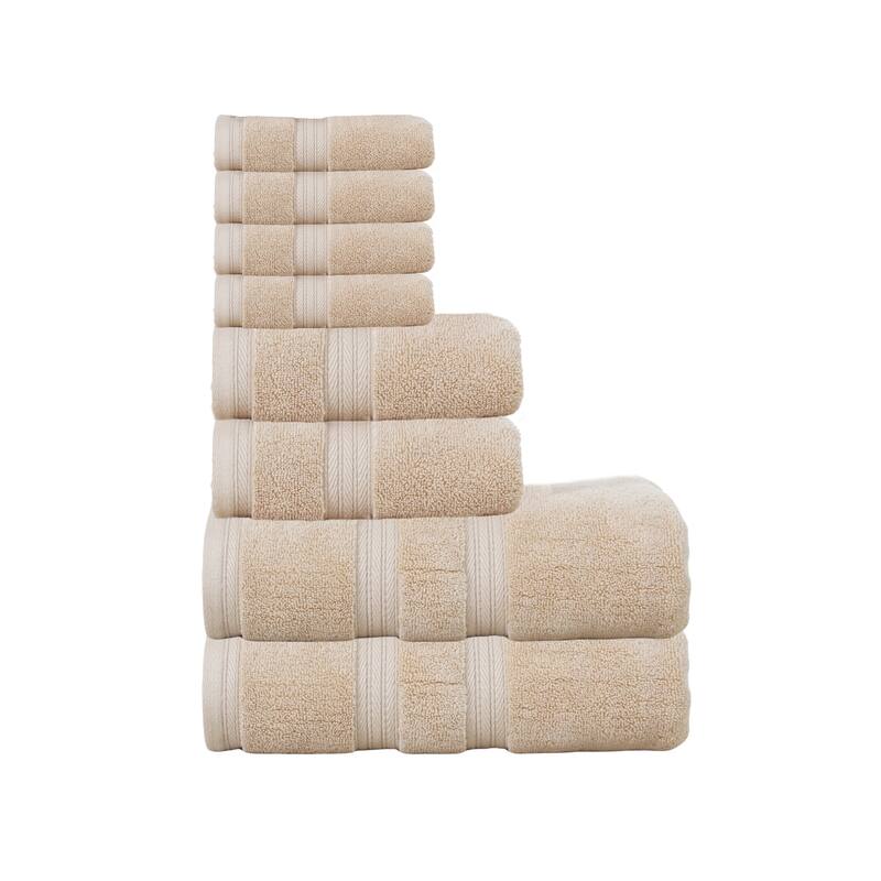 Home Weavers Elegance Essentials 550GSM Cotton Zero Twist Super Absorbent Bath Towel Set of 8 - 27"x54", 16"x24", 13"x13" - Linen