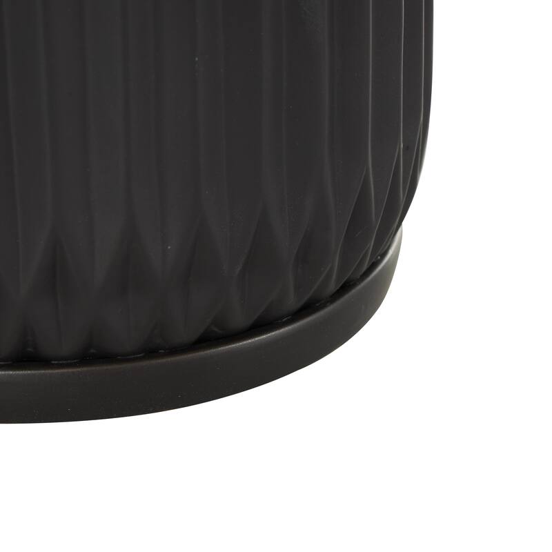 Black or White Ceramic Ribbed Indoor Outdoor Planter with Attached Saucer (Set of 3)