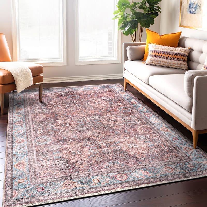 World Rug Gallery Transitional Distressed Vintage Machine Washable Area Rug - 5' x 7' - Multi - Rectangle